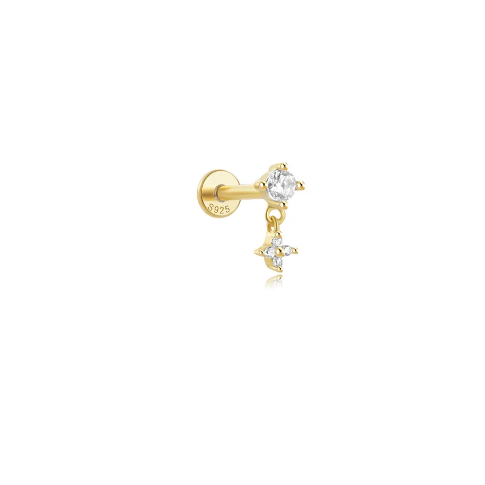 Aide 925 Sterling Silver 1pc Geometry Multi Piercing Stud Earrings For Women K Gold Simple Elegant Tassel Jewelry Gift Pendiente
