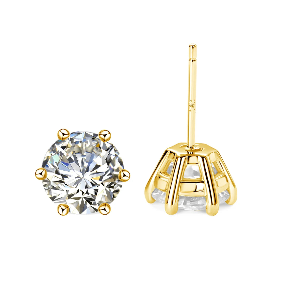 Hypoallergenic Real 14K Gold Earrings GRA Moissanite Ear Stud for Women Men Lover 0.5ct 1ct 2ct Round Earing Wedding Jewelry
