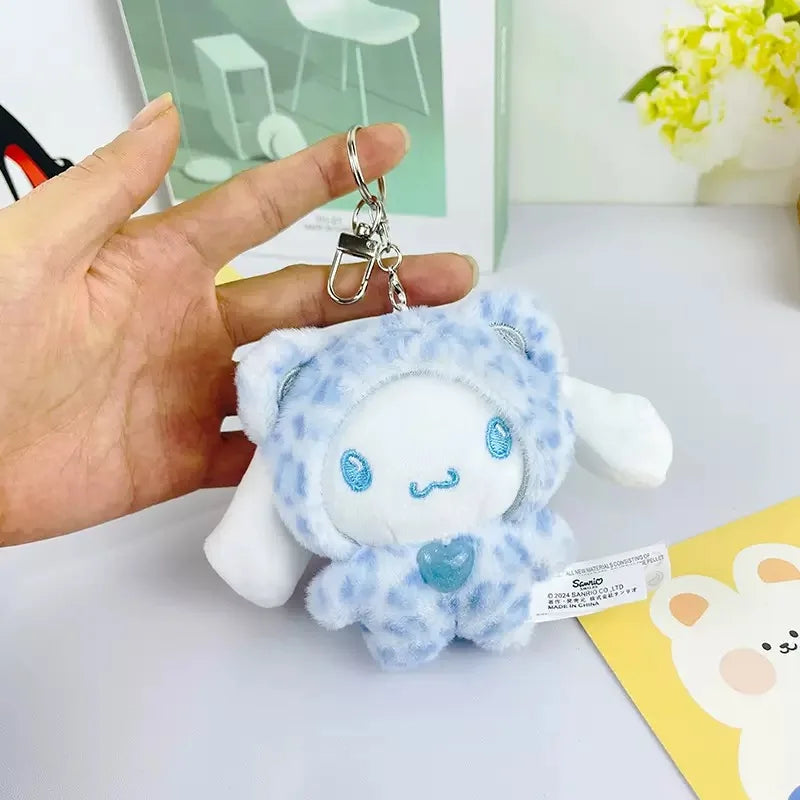Kawaii Hello Kitty Doll Keychain Sanrio Anime Kuromi Melody Cartoon Leopard Print Kt Pendant Toys Zipper Decoration Girl Gifts