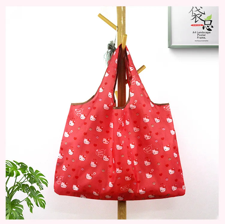 New Hello Kitty Supermarket Shopping Bag Large Capacity Bag Cartoon kuromi Portable Foldable Cloth Bag Shoulder Bag