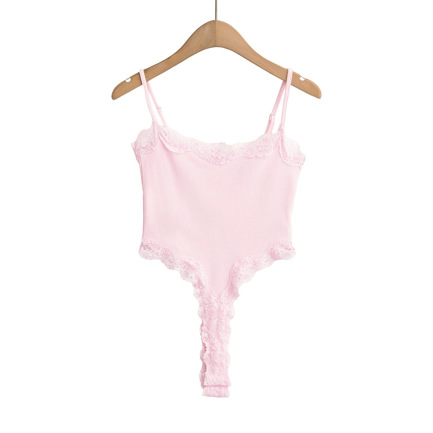 Sexy Bodysuit Tops For Women 2025 Summer Y2k Clothes Lace Panel BodySuits Women Solid Color Cami Bodysuit Backless Lace Top Pink