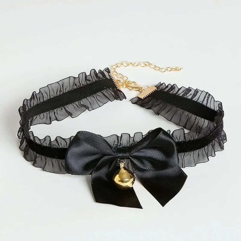 2Pcs Sexy Cat Ears Women Plush Bell Headband with Bell Heart Neckchain Cosplay Masquerade-Party Costume Hair Accessories