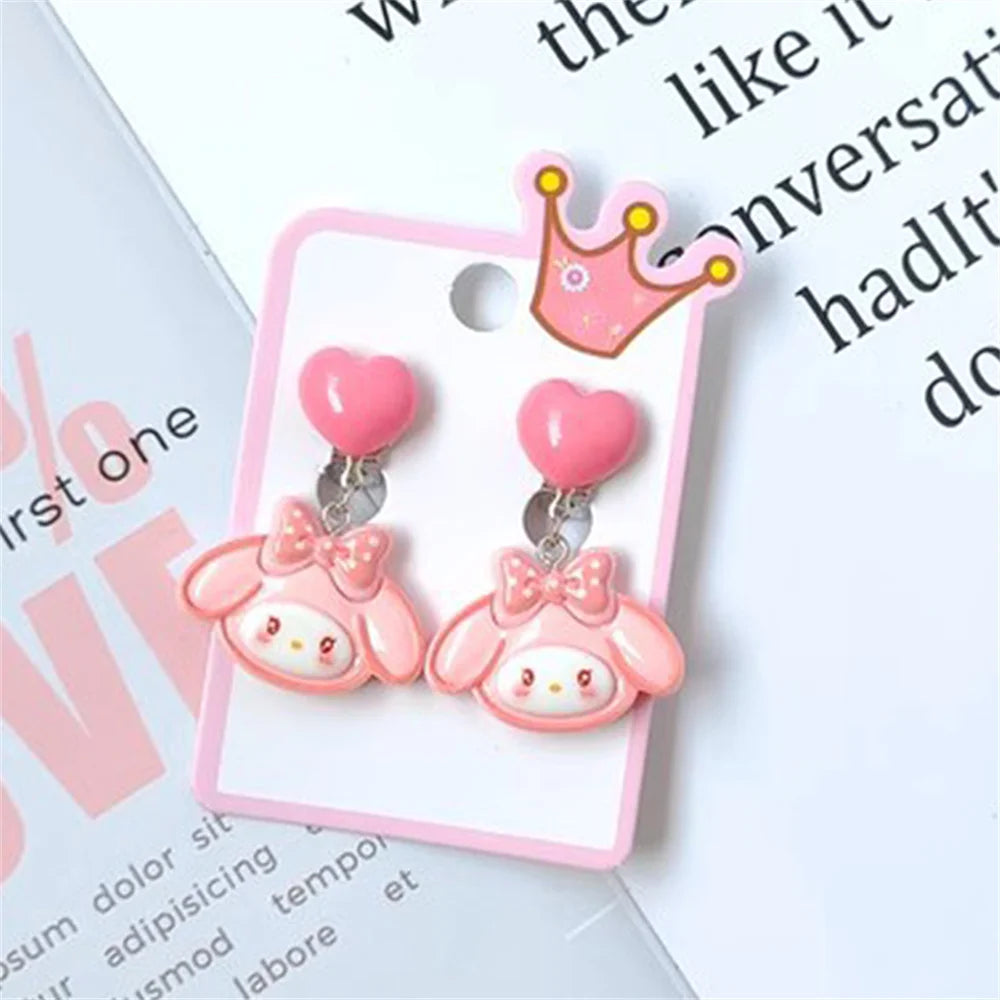 1Pair Sanrio Hello Kitty Cinnamoroll Kuromi Ear Clip Cartoon Cute Sweet Girl Creative Exquisite Pendant Earrings Jewelry Gifts
