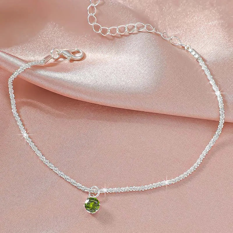 Sparkling Thin Chain Anklet For Women Zircon Heart Cross Pendant Double Layer Bracelet On Leg Foot Trendy Summer Beach Jewelry