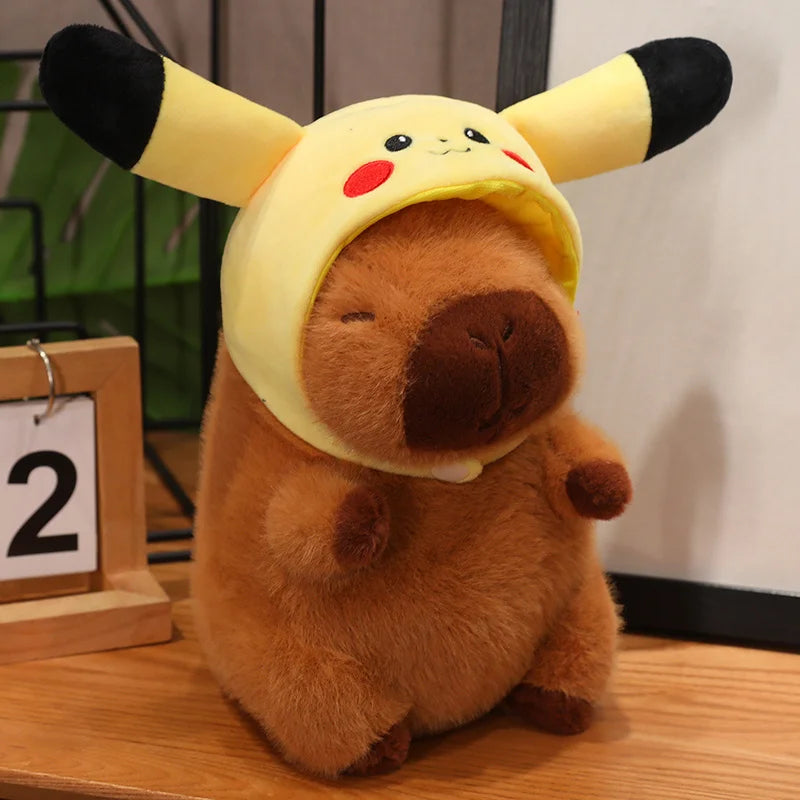 Capibara Plushies Doll Disney Stitch Pikachu Kuromi Lucifer Cat Hat Capybara Plush Toy Cartoon Stuffed Animal Doll Xmas Gifts