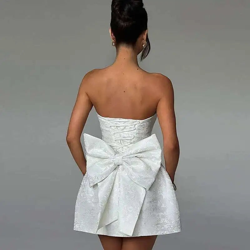 Giyu Club Evening Party Dresses Women 2025 Summer Sexy Bow Halter Long Dress Elegant Jacquard Lace Up Backless Birthday Robe