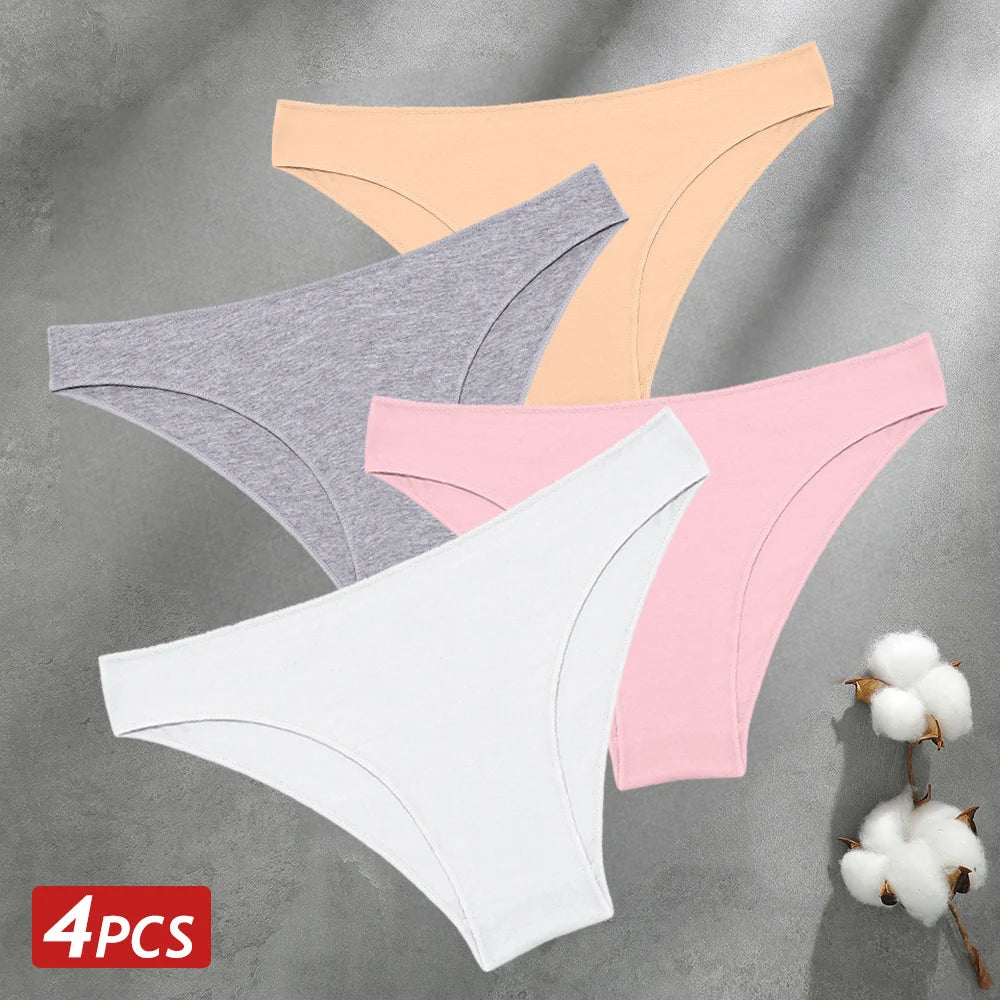 4PCS Seamless Cotton Panties Women Solid Color Briefs Sexy Low Waist Underpants Female Breathable Underwear Ladies Stretch Panti
