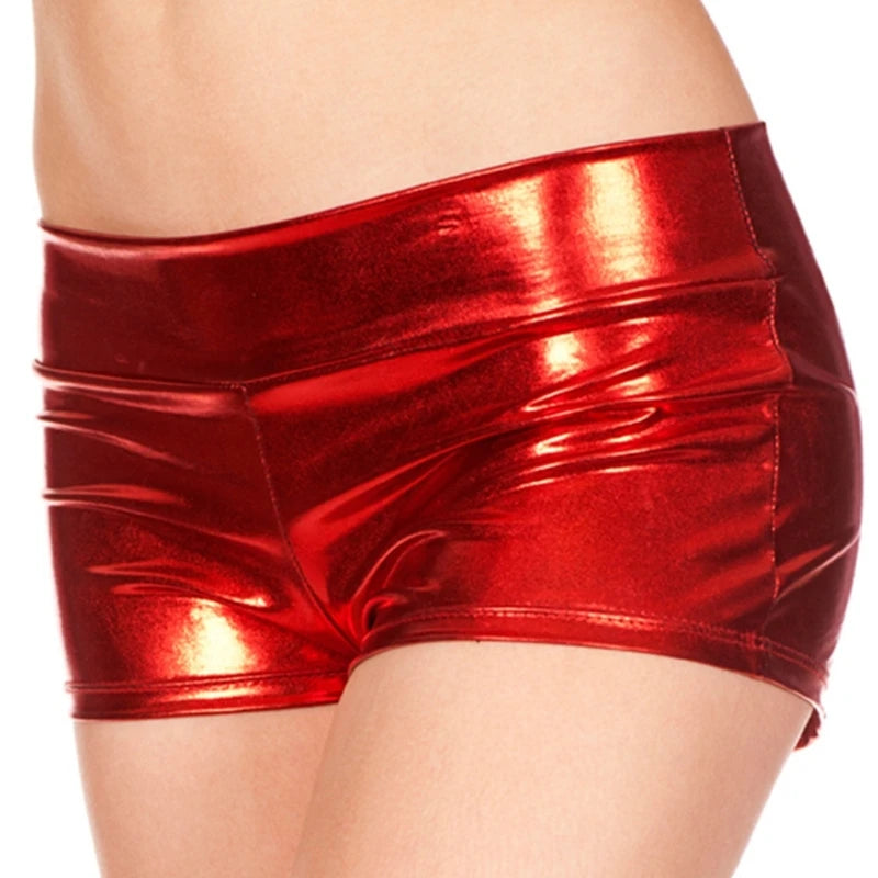 Women's Metallic Booty Shorts Shining Low Waist Shorts Dance Festival Bottoms Faux Leather Hot Pants Clubwear Gifts