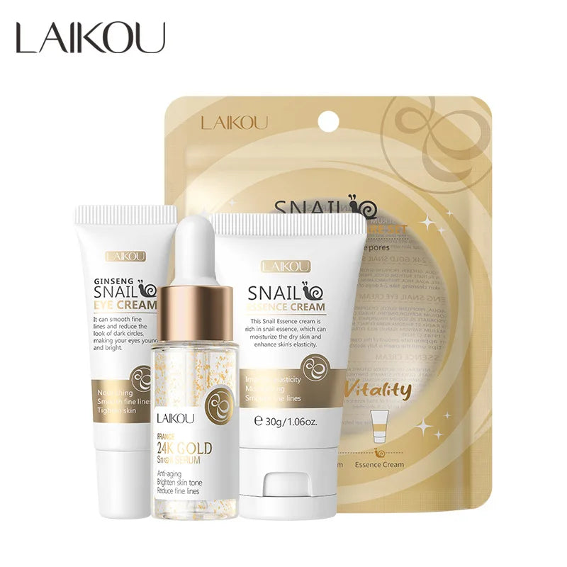 3個セット LAIKOU ビタミンC 24K ゴールデンサクラ スキンケアセット フェイスクリーム セラム アイクリーム 保湿 しわ防止 フェイスケアキット