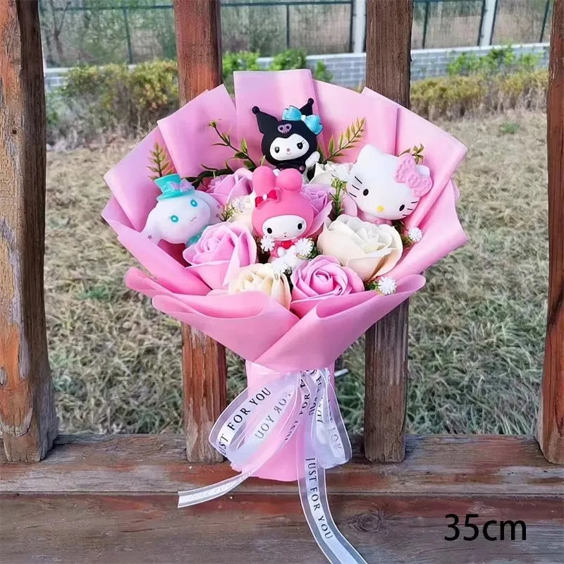 Hello Kitty Cartoon Plush Bouquet Anime Rose Soap Flowers Doll Home Wedding Decoration Christmas Valentine's Day Gift
