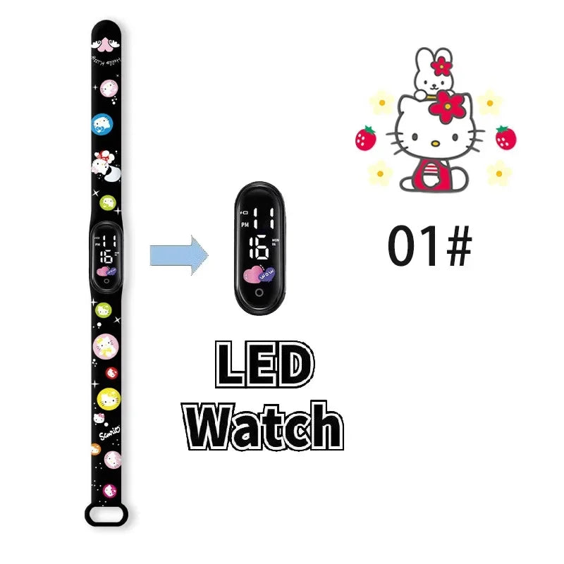Cartoon Hello Kittys Electronic Led Sports Watch Kawaii Sanrio Kuromi Cinnamoroll Student Child Printing Water Proof Gifts Toys
