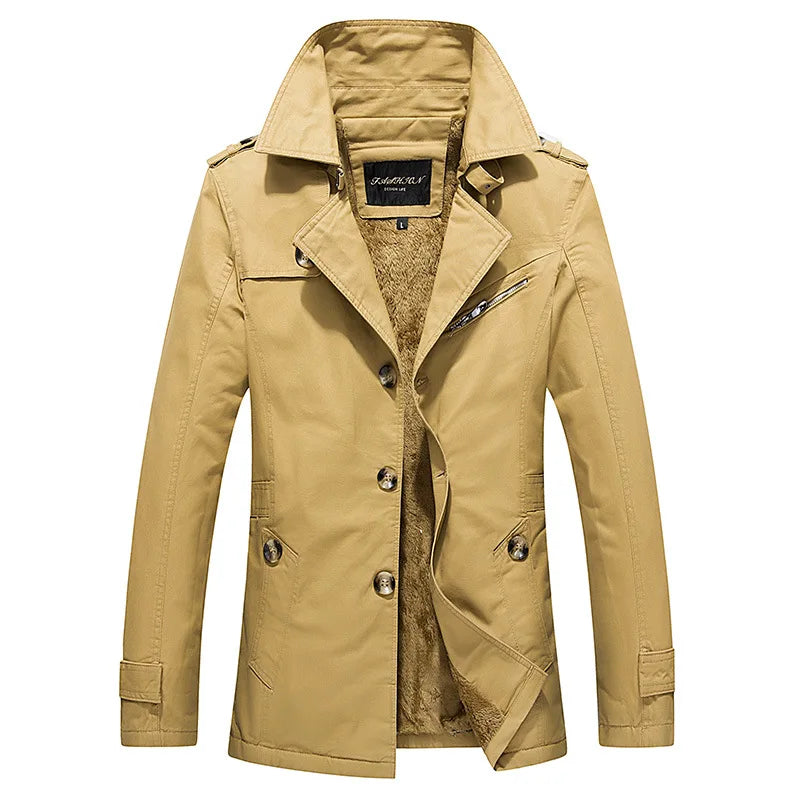 Men's Fleece windbreak 2024 Autumn and Winter New Solid Color Plus Size Casual Business Midi coat Men's Fashion Lapel Jacket