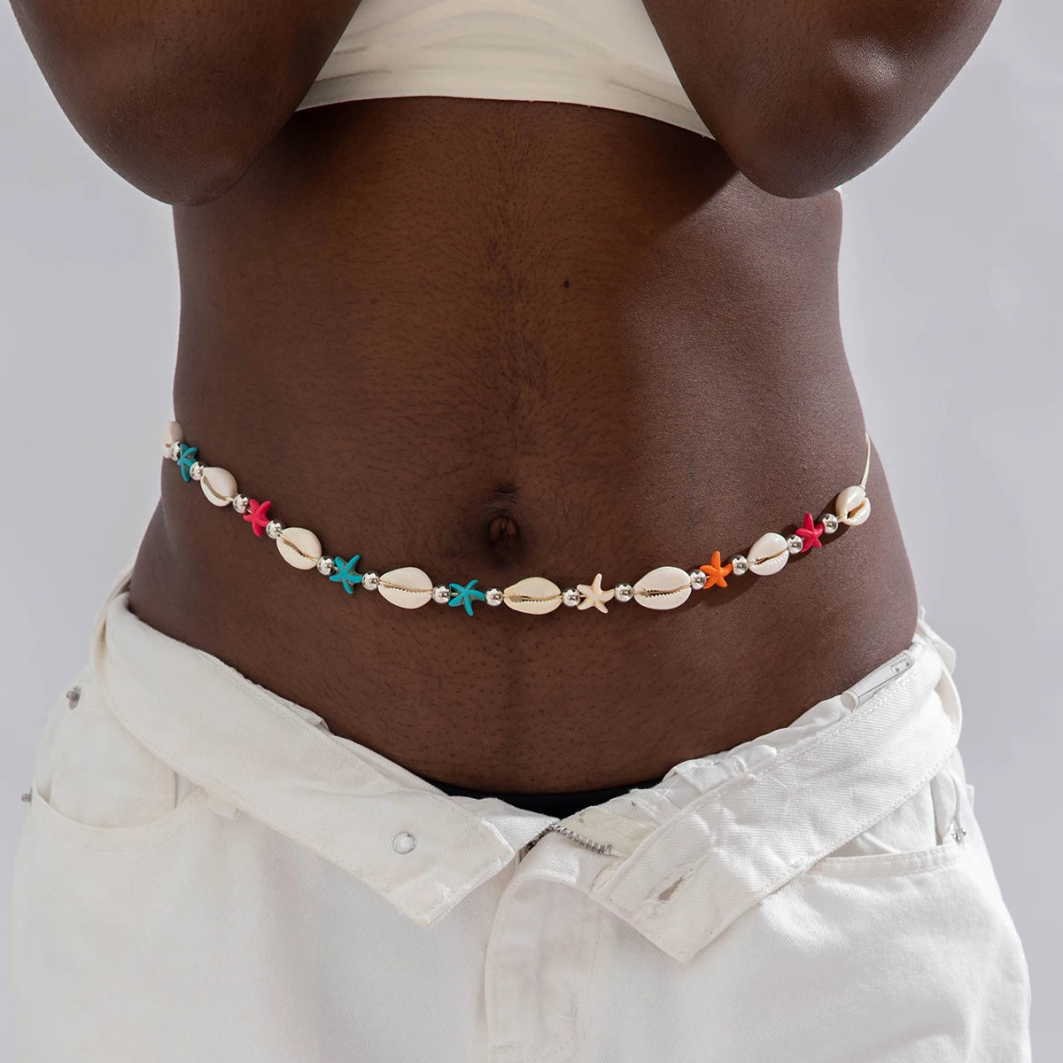Tocona Bohemian Shell Color Starfish Belly Chains for Women Sand Beach Measle String of Beads Body Jewelry Girls Party 23898