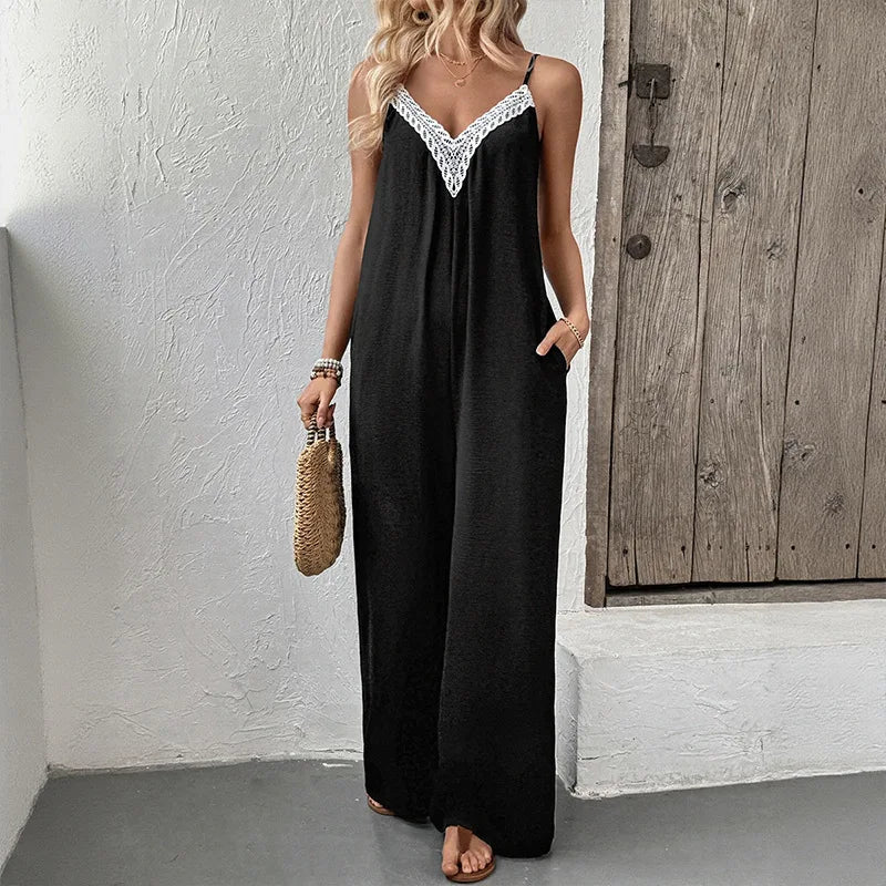 Season Sleeveless Jumpsuit Casual RuffleWide Leg Jumpsuit