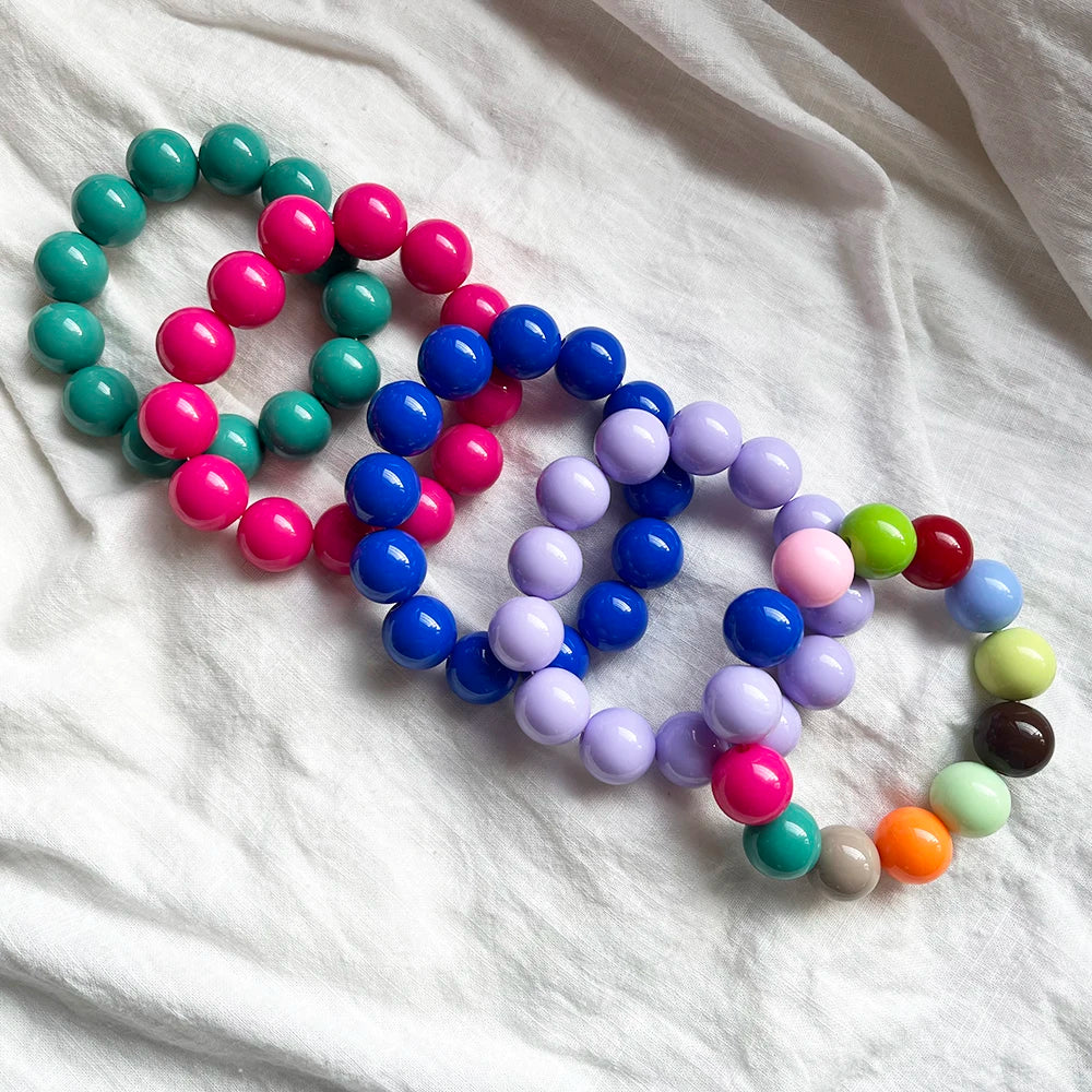 Cute Sweet Colorful Acrylic Big Bead Chunky Bracelet Fluorescent Hand Beaded Simple Bangles Summer Spring Jewelry Accessories