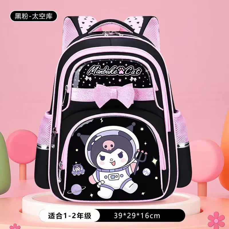 New Kuromi Trolley School Bag Melody Girls Trolley Bag Stationery Storage 2 Wheels/6 Wheels Telescopic Folding Climbing Floors