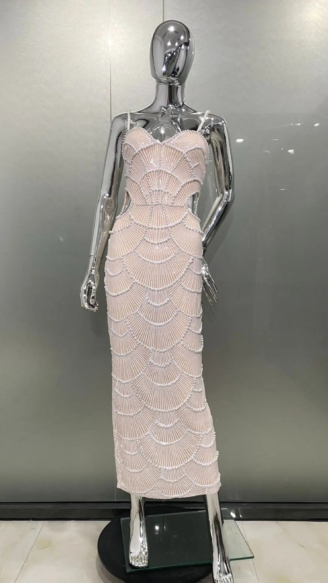Deluxe Exquisite Sequin Beaded Sexy Hollow Suspender Dress Celebrity Birthday Party Dinner Dress Sweet Date Prom Dress