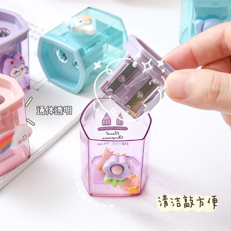 Anime Sanrio Pencil Sharpener Hello Kitty Kuromi Portable Pencil Sharpener Cinnamoroll Melody Simple Primary Stationery Kid Gift