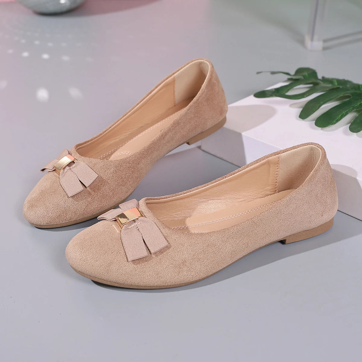 Women's ballet flats - beige, shallow mouth with woven decorative upper, comfortable, suitable for daily casual wear, princess-s