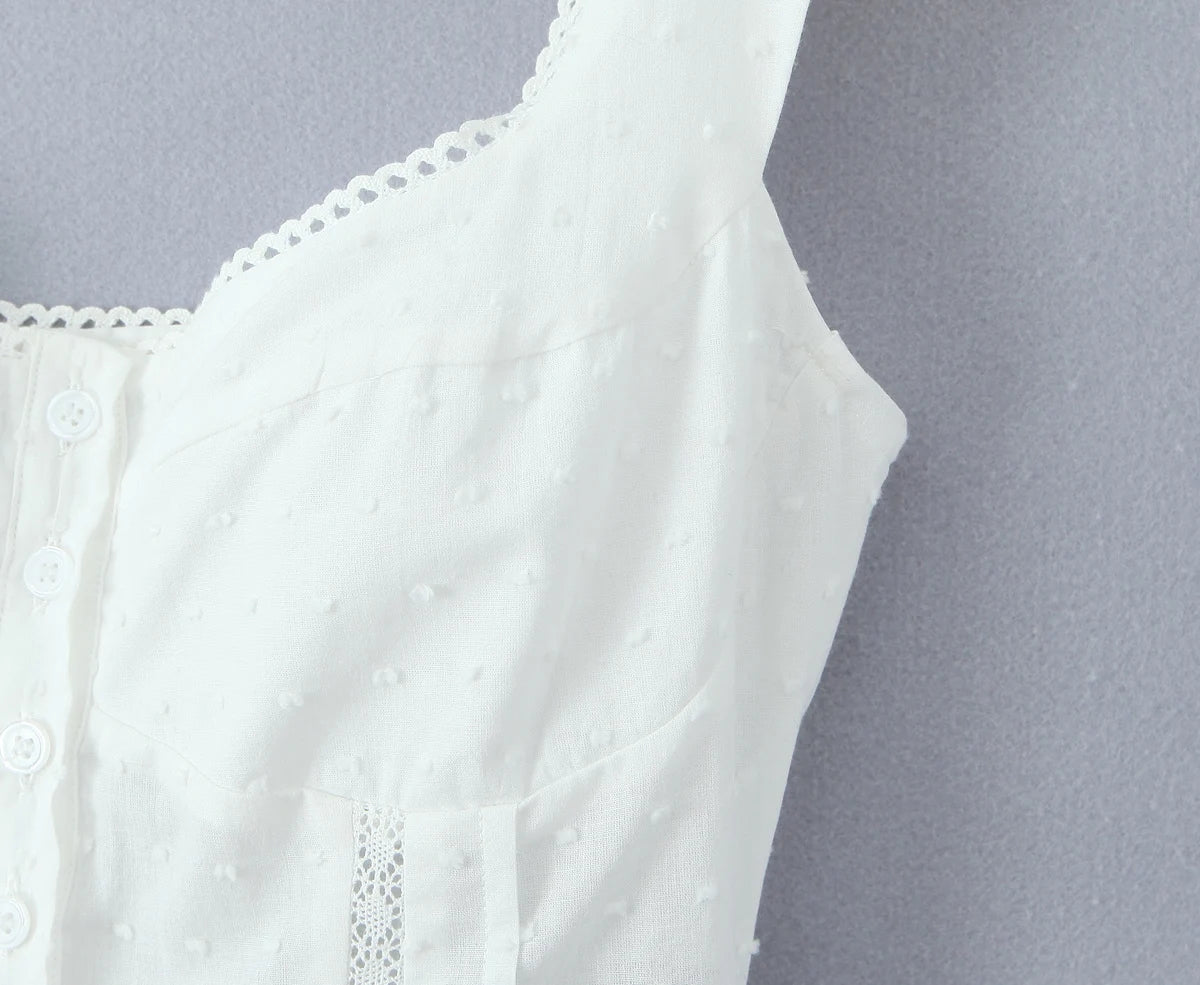 2025 Summer Plain White 3D Dot Sleeveless Tank Women Open Buttons Slim fit Elastic Back Tank Top Crop Tops