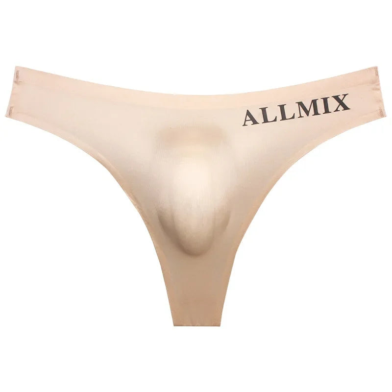 Sexy Transparent Underwear Men Thongs Sports Fitness Letter Thin Hip Sissy Panties G-Strings Ice Silk Low Waist Seamless Thongs