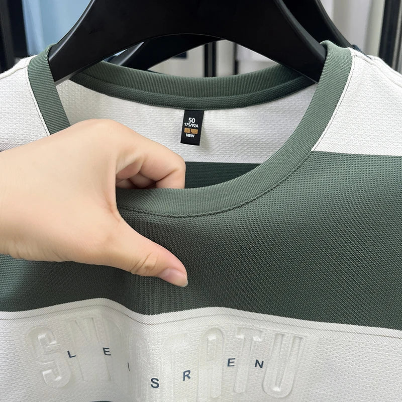 Top Grade Yarn Dyed Striped New Summer Tops Designer Round Neck Tshirt Men 2025 Brand Short Sleeve Casual Fashion Men Clothing