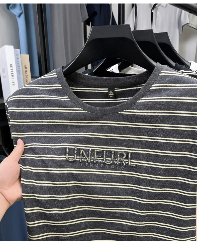 Top Grade Yarn Dyed New Summer Tops Striped Designer Tshirt Men 2025 Round Neck Brand Short Sleeve Casual Fashion Men Clothing