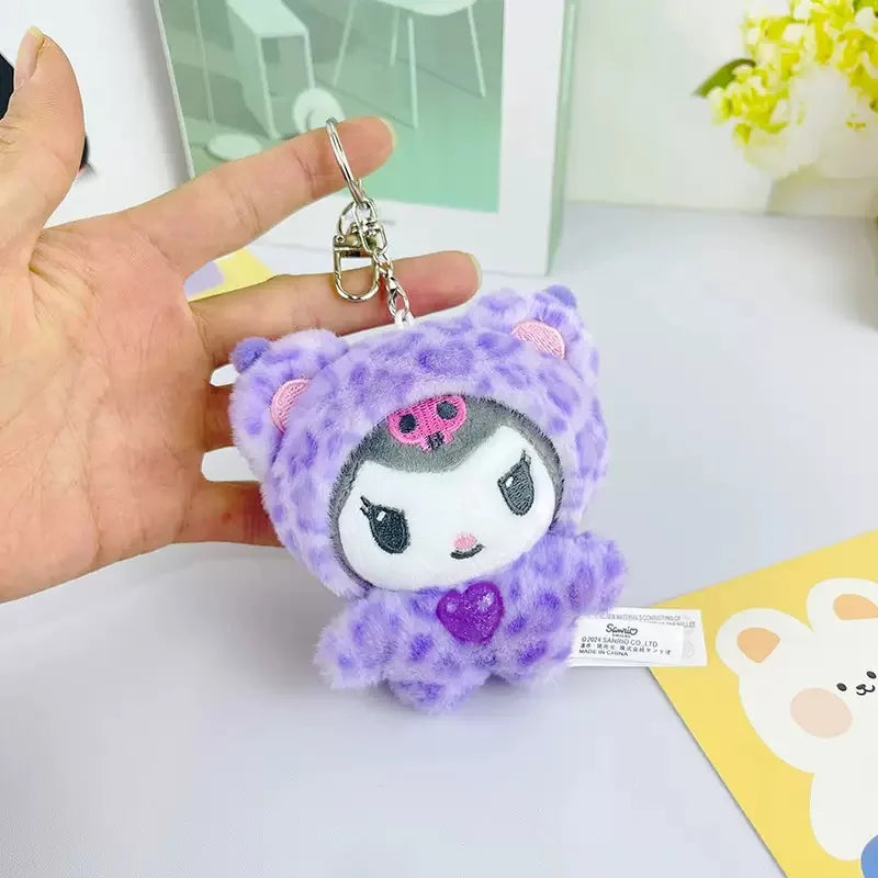 Kawaii Hello Kitty Doll Keychain Sanrio Anime Kuromi Melody Cartoon Leopard Print Kt Pendant Toys Zipper Decoration Girl Gifts