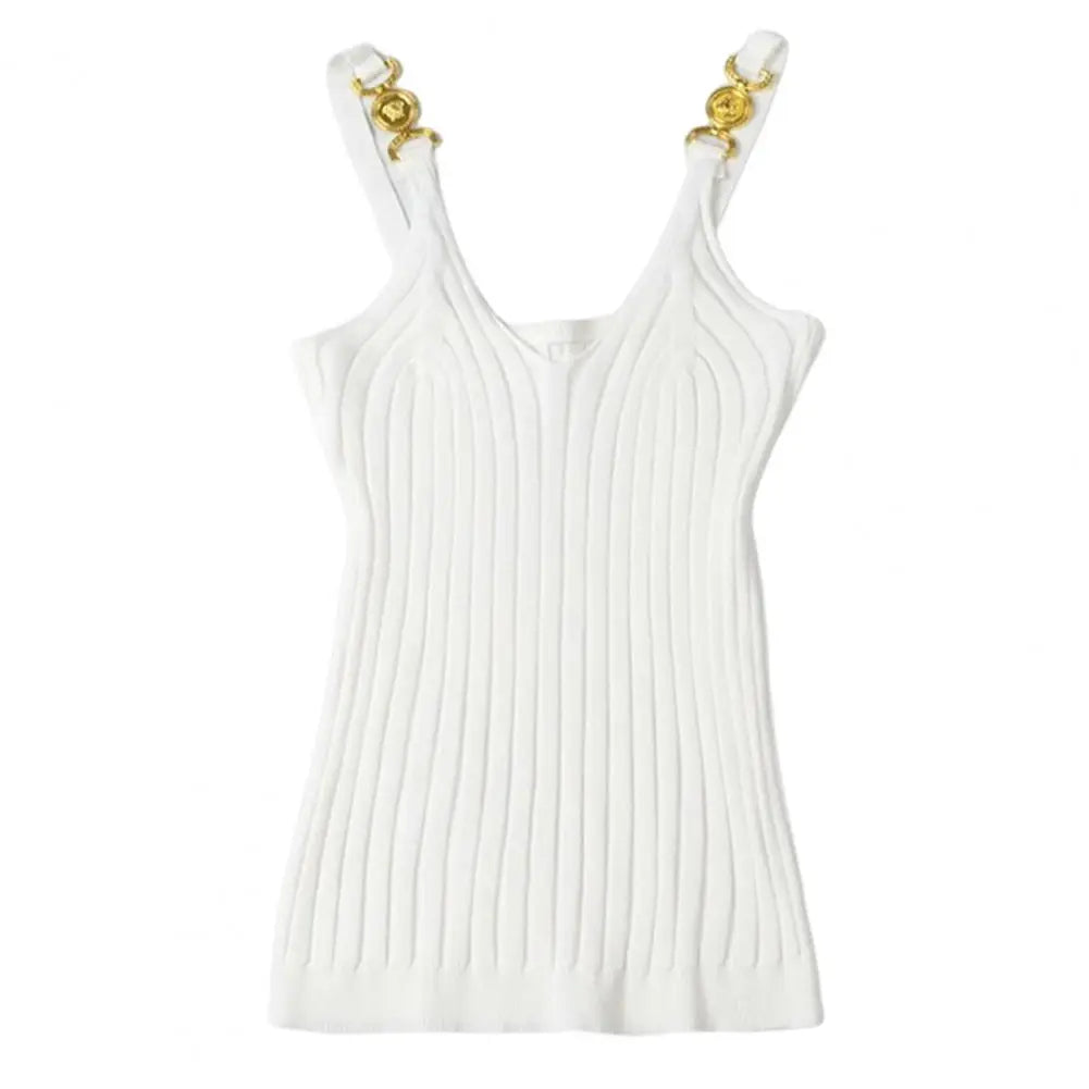 Women's Vest Solid Color Metal V Neck Backless Sleeveless Daily Wear Slim Striped Women's Summer Vest Women's Camisole Tops