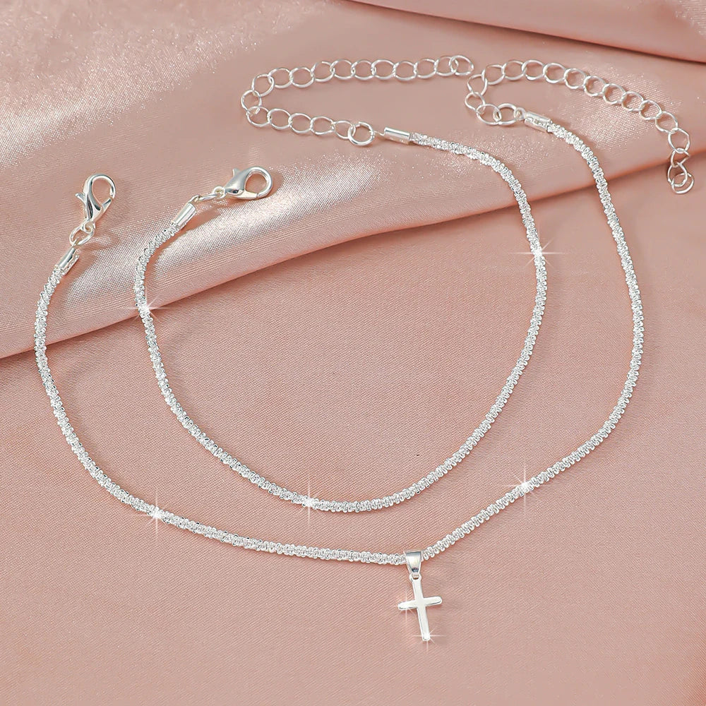 LATS Shiny Sparkling Simple Anklet for Women Gold Silver Color Elegant Jewelry Female Beach Ankle Bracelet on Foot Party Gift