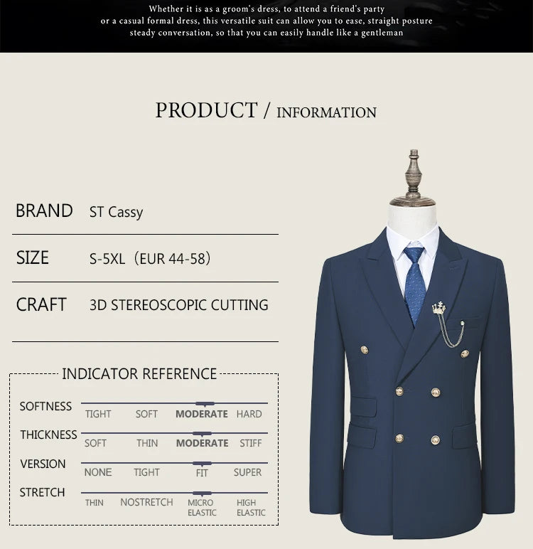 ST Cassy High Quality Men's Suit black Fashionable and Casual Slim Fit Male Groom Wedding Blazers Party Dress Jacket Coat Pants