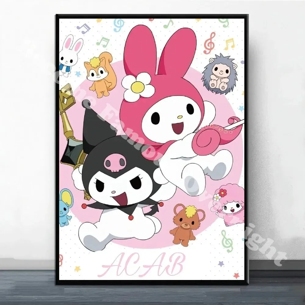 MINISO Sanrio Kuromi Poster Painting Wall Pictures For Living Room Decor Sticker