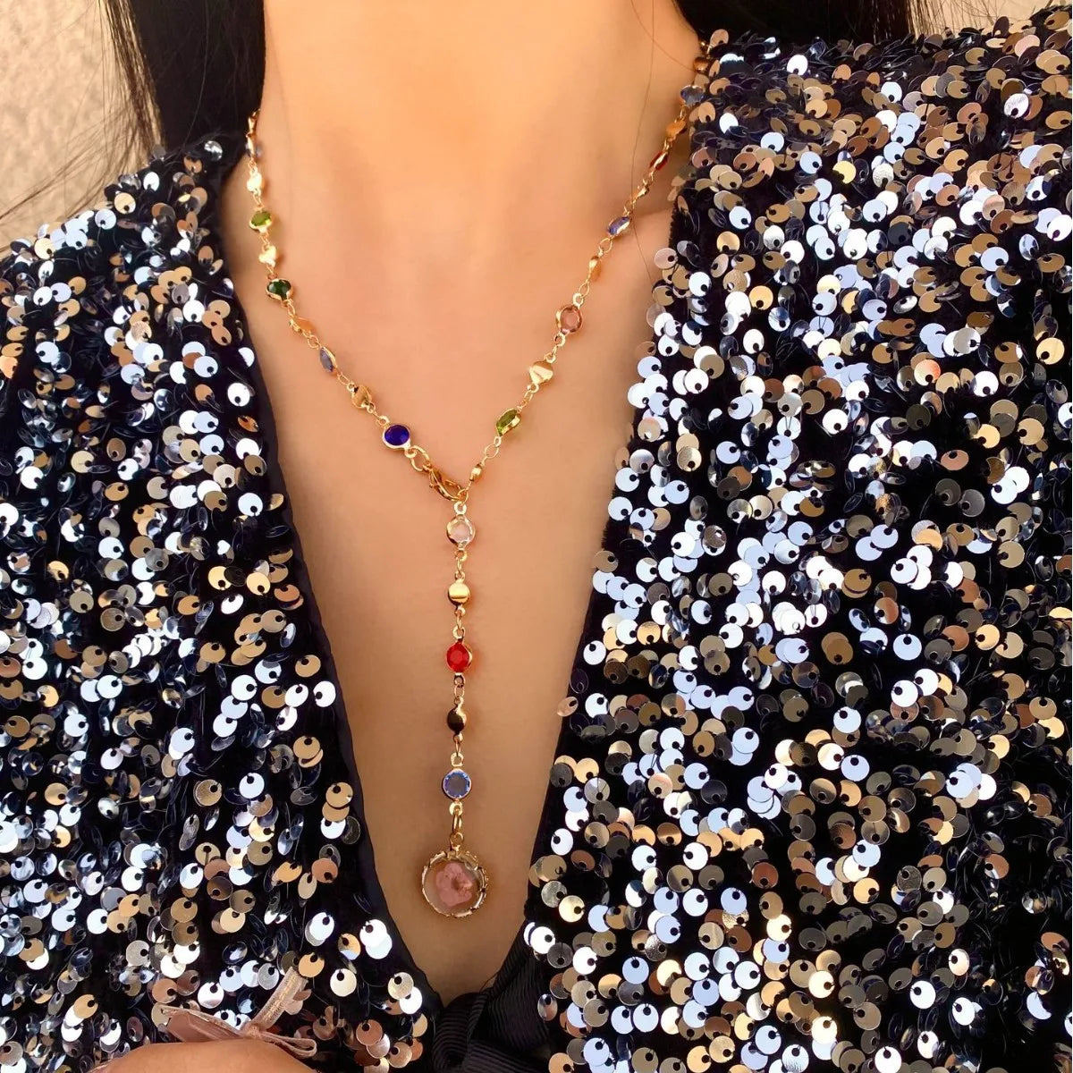 Bohemian Long Y-Shaped Necklaces for Women Y2K Metal Clavicle Chain Gold Color Choker Holiday Party Jewelry Necklace Gift Collar