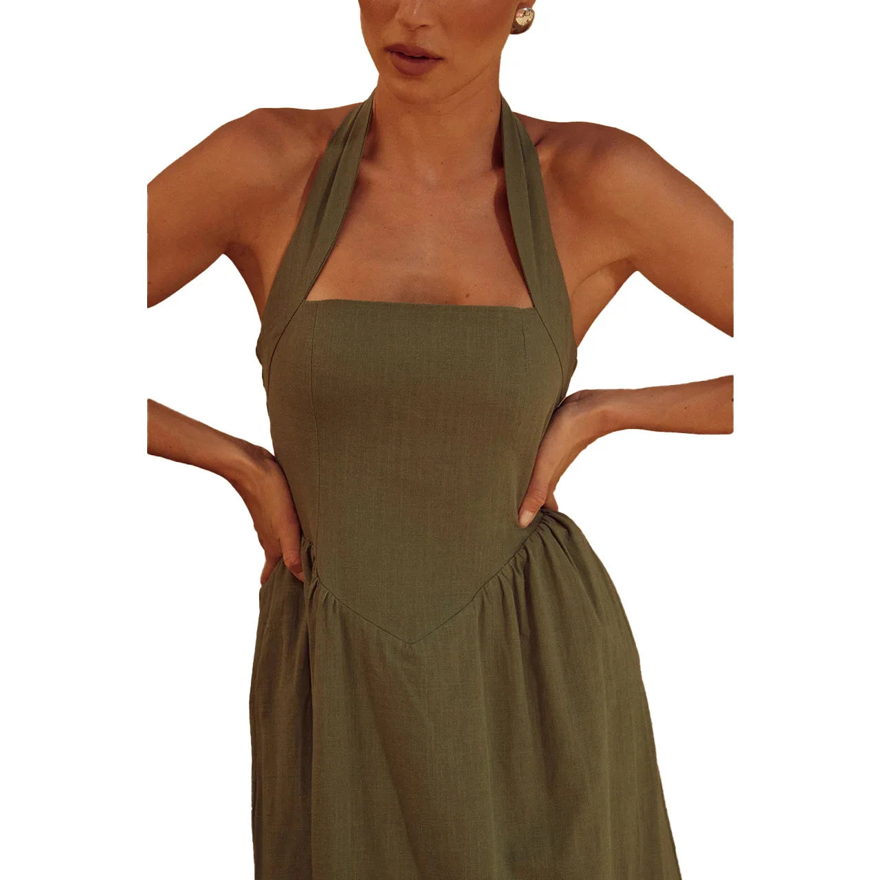 Fashion Halter Neck Long Dresses Women 2024 Summer New Sexy Backless Temperament Commuting Maxi Dress Female Streetwear Vestidos