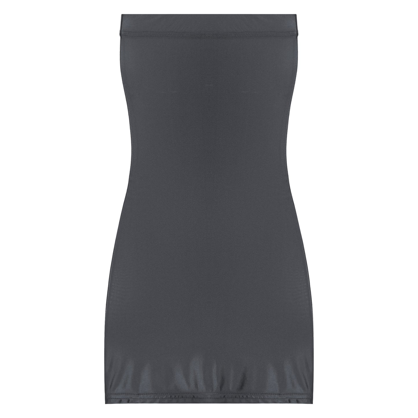 Sexy Women Oil Glossy Sheer Bodycon Dress Females See Through Strapless Pencil Dress Smooth Tight Mini Dress Clubwear