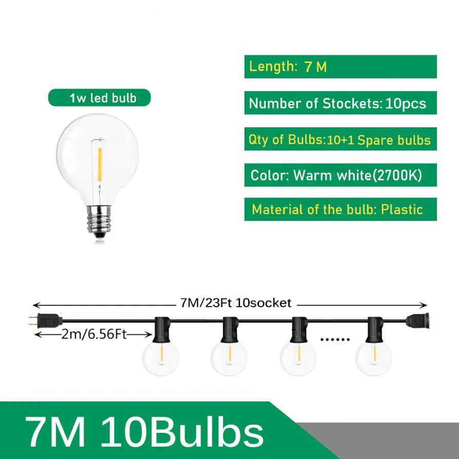 110V/220V 屋外用ストリングライト LED G40 フェストゥーン フェアリー パティオ ガーランド ランプ ウェディング ストリート キャンプ ガーデンパーティー デコレーションライト