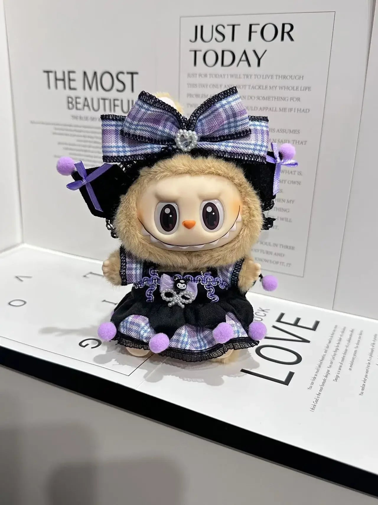 17cm Doll's Clothes for Labubu Monster Outfit Kuromi Dress Purple Hair Band Cool DIY Kids Gift Unique Accessories for Girls