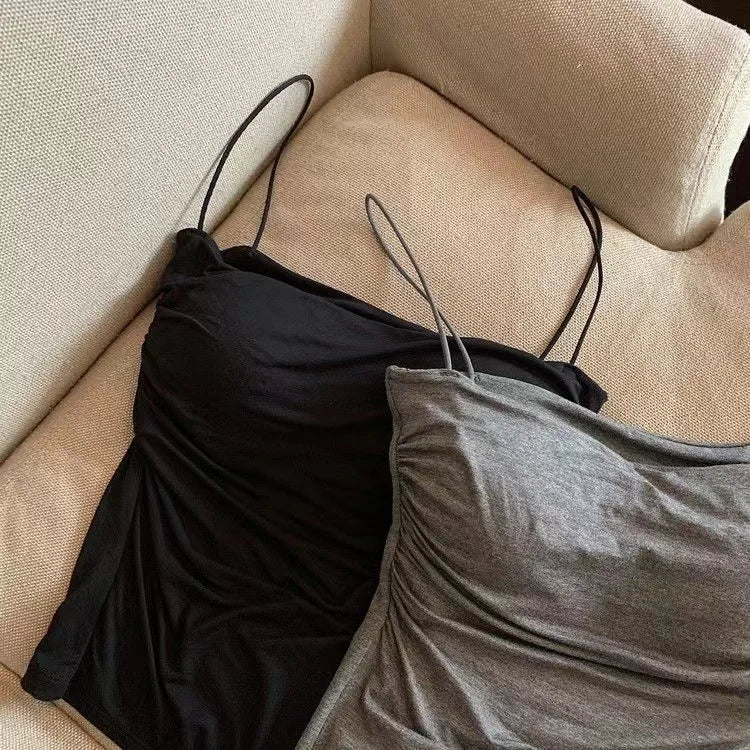 2024 Women Halter Top Summer Korean Style Trend Fashion Built in Women Bra Stretch Women Beach Everyday Casual Tank Top