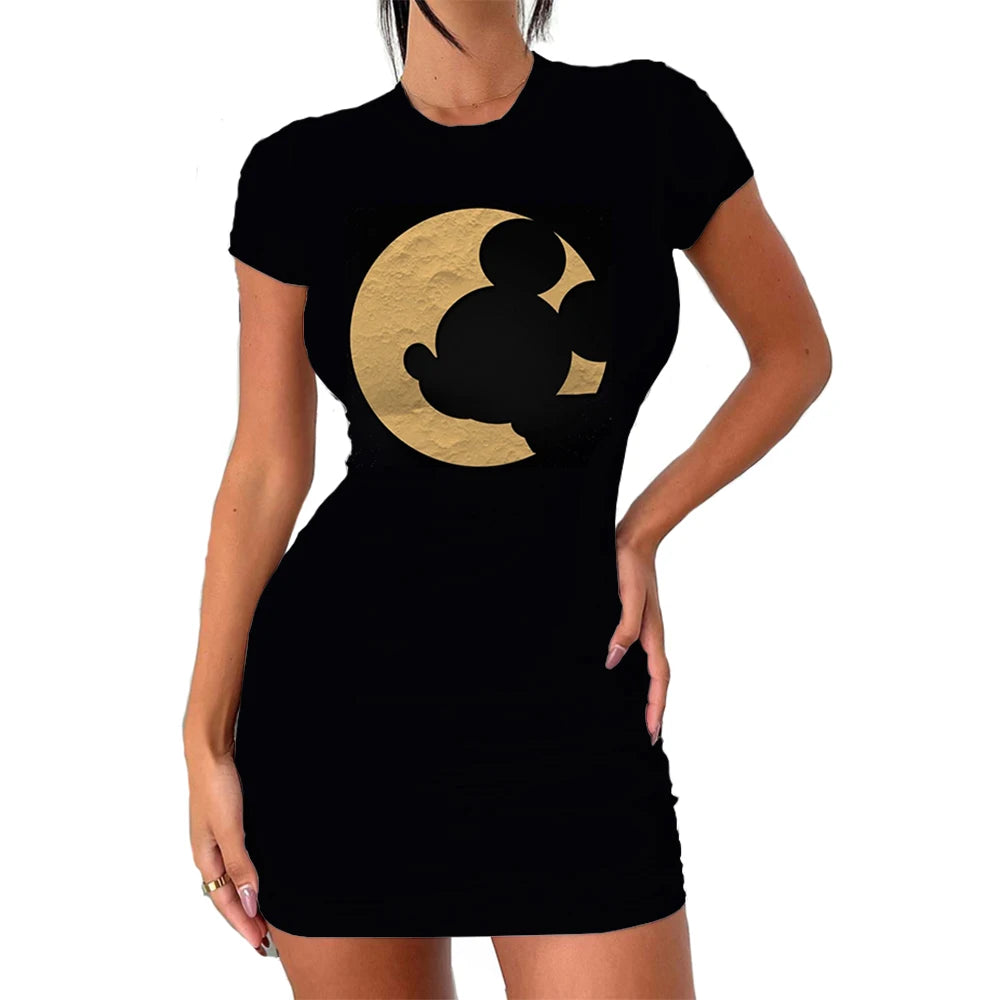 Elegant Dresses for Women 2024 Top Sexy Slim Fit Minnie Mouse Tight Women's Dress Casual Disney Cartoon Fashion Print Mickey 3XL