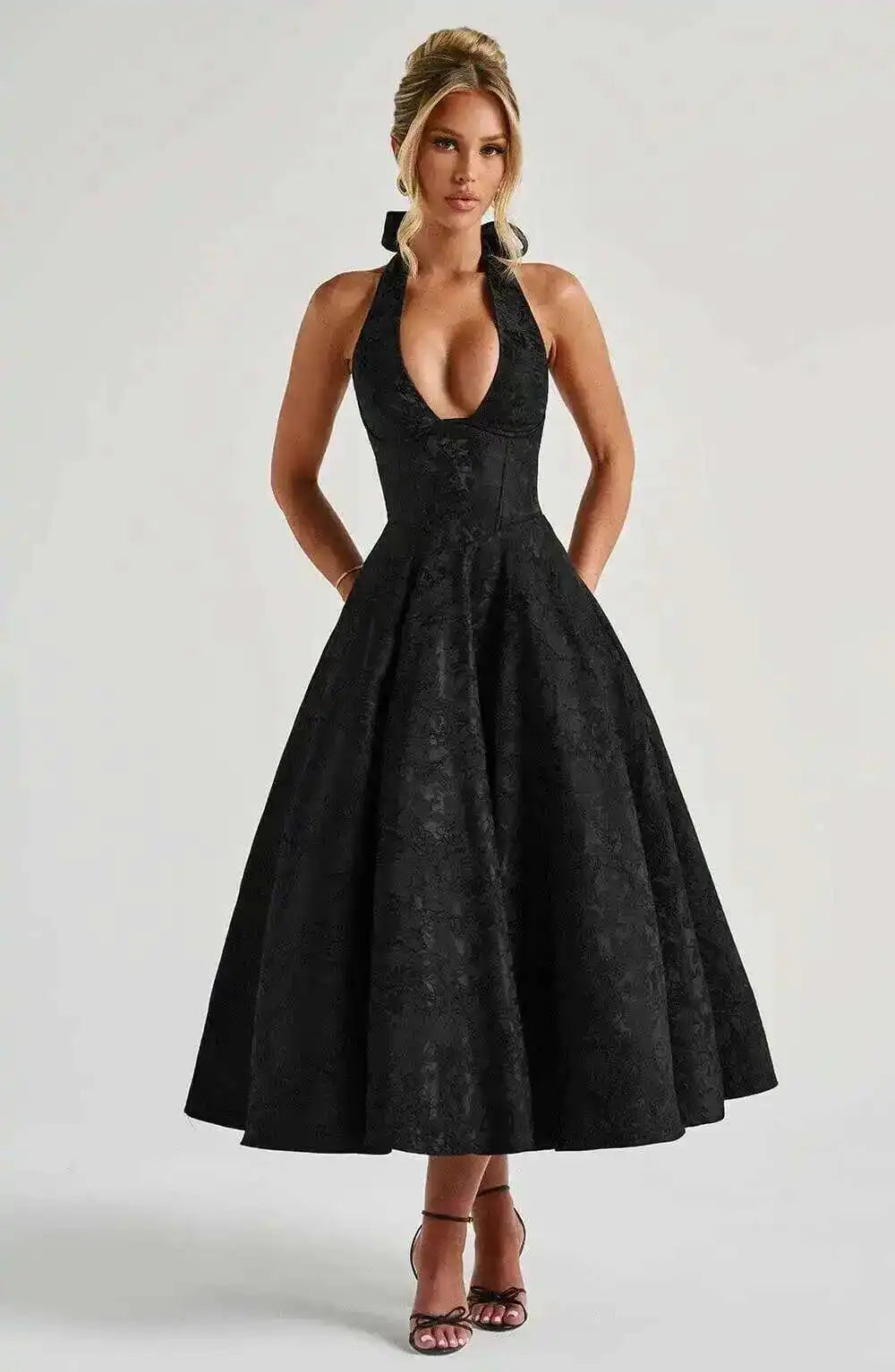 Giyu Club Evening Party Dresses Women 2025 Summer Sexy Bow Halter Long Dress Elegant Jacquard Lace Up Backless Birthday Robe