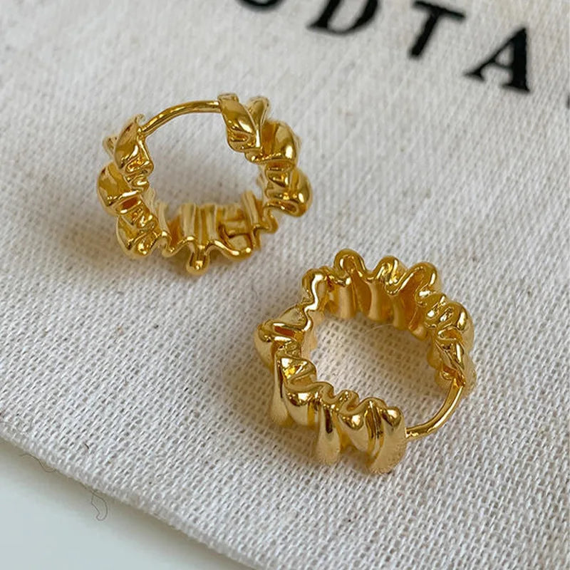 Gold Color Metallic Ear Loops For Women Simple Cool Style Irregular Geometric Ear Buckle Personalized Party HooP Earring Jewelry