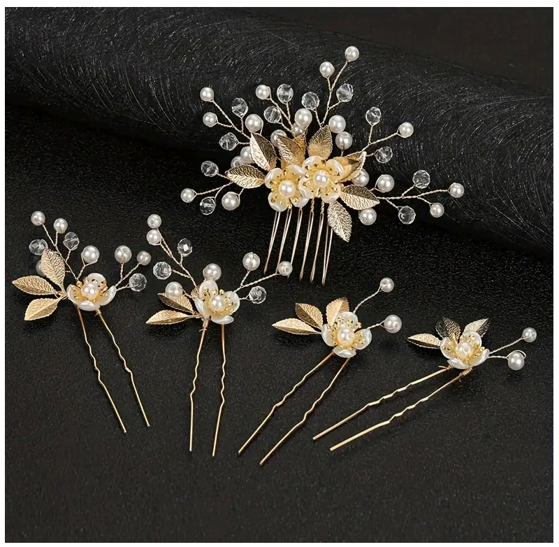 5 Pcs Crystal Luxury Hair Accessories Set Sweet Romantic Women's Bride Party Wedding Accessories Jewelry Hair Clip Hair Comb Set