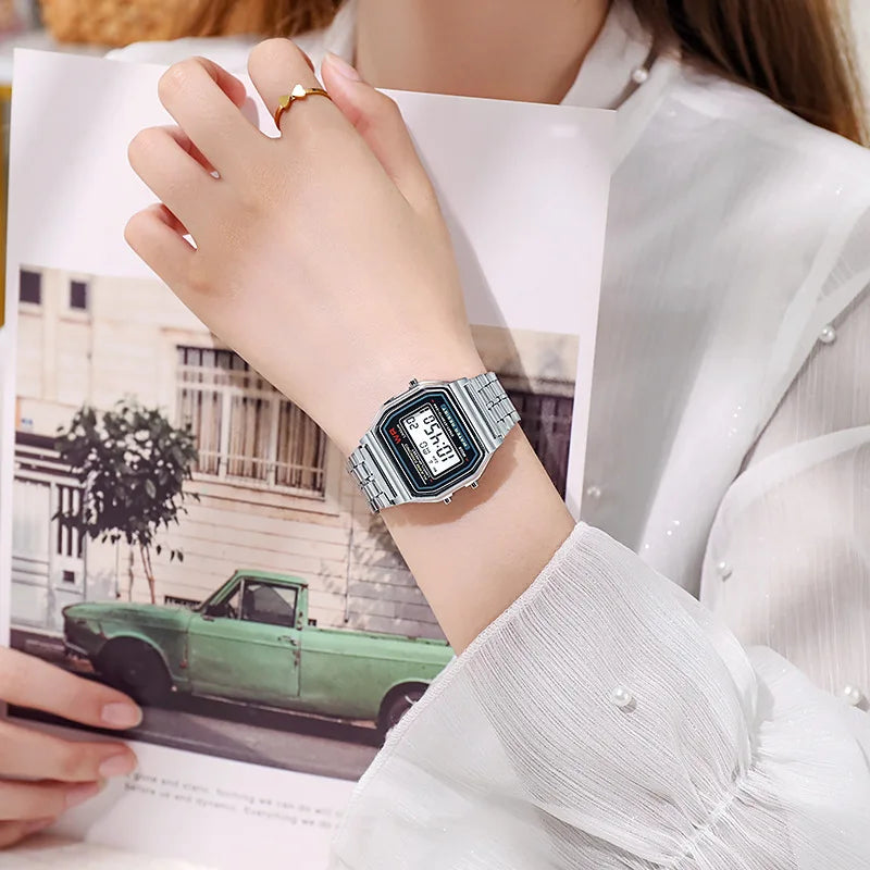 高級ローズゴールドレディース腕時計電子デジタルディスプレイレトロスタイル時計メンズRelogio Masculin Reloj Hombre homme