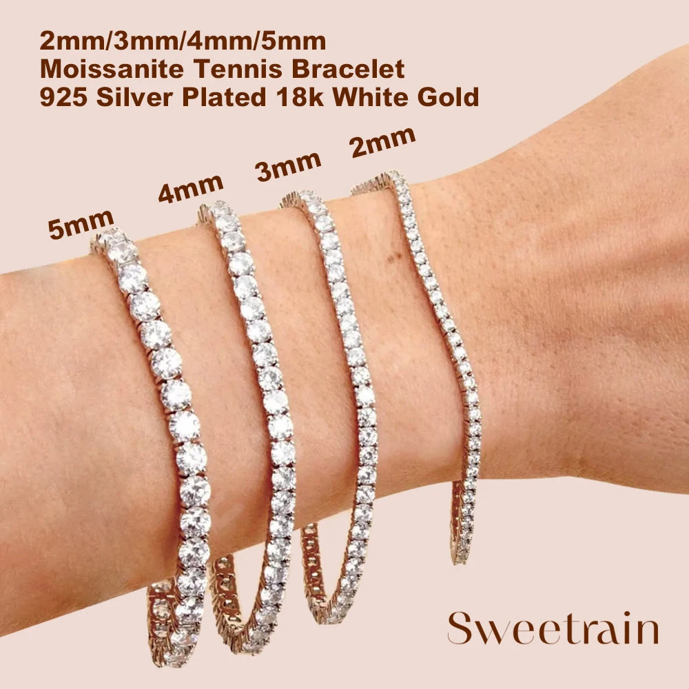 Sweetrain モアサナイト テニスブレスレット レディース用 18K ホワイトゴールドメッキ S925 スターリングシルバー ラボグロウンダイヤモンド ブレスレット GRA付き