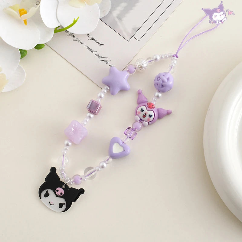 1/5piece Hello Kitty Kuromi Melody Cinnamoroll Pom Pom Purin Sanrio Cartoon Phone Rope Acrylic Hanging Rope Pendant