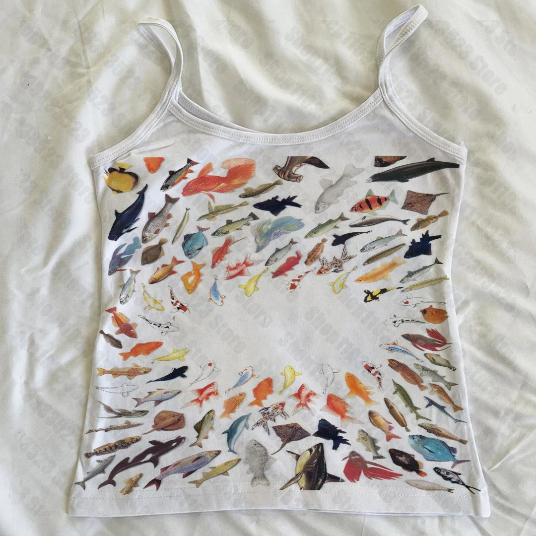 Summer Aesthetic Printing Slim Vest Gothic Punk Printing Sexy Crop Top Vintage Harajuku Printing Women Baby Tank Women Clothing