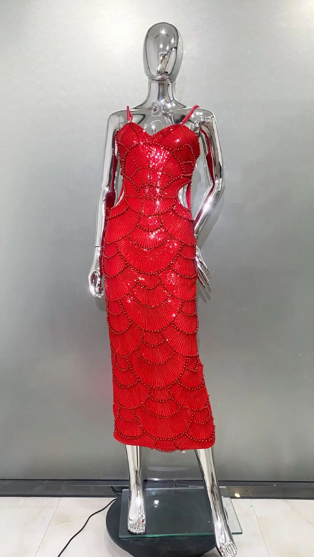 Deluxe Exquisite Sequin Beaded Sexy Hollow Suspender Dress Celebrity Birthday Party Dinner Dress Sweet Date Prom Dress