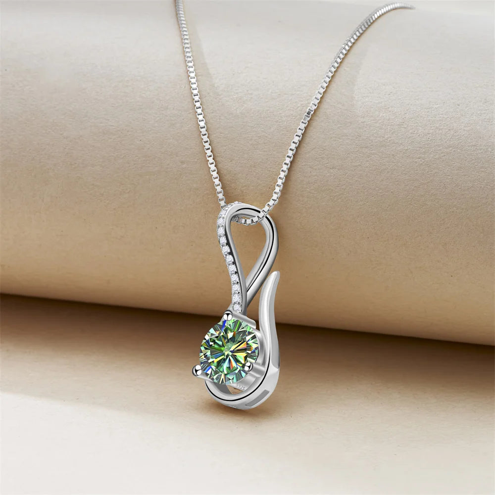2 Carat 8mm Moissanite Necklace for Women GRA Certified 925 Sterling Silver Solitaire Pendant Chain Diamond Tester Included