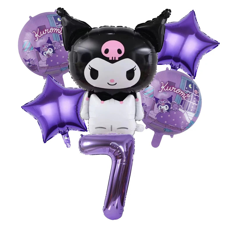 Kuromi Theme Birthday Party Decoration Kid Shower Sanrio Girl Tableware Supplies Tablecloth Number Balloon Cake Topper Gift