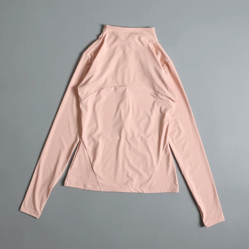 New yoga wear ladies coat round high elastic loose exercise yoga fitness long sleeve stand-up collar yoga tops